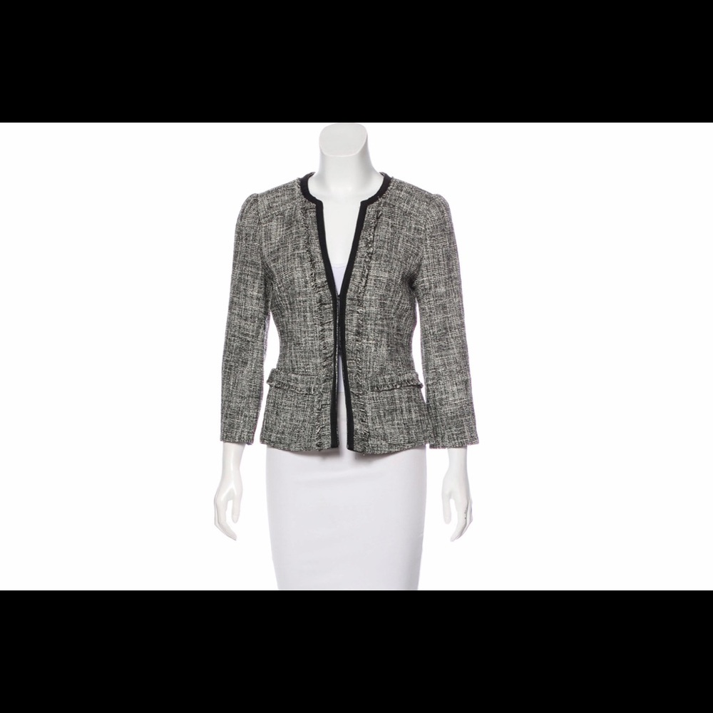 Nanette Lepore black/white Fringe Tweed Jacket